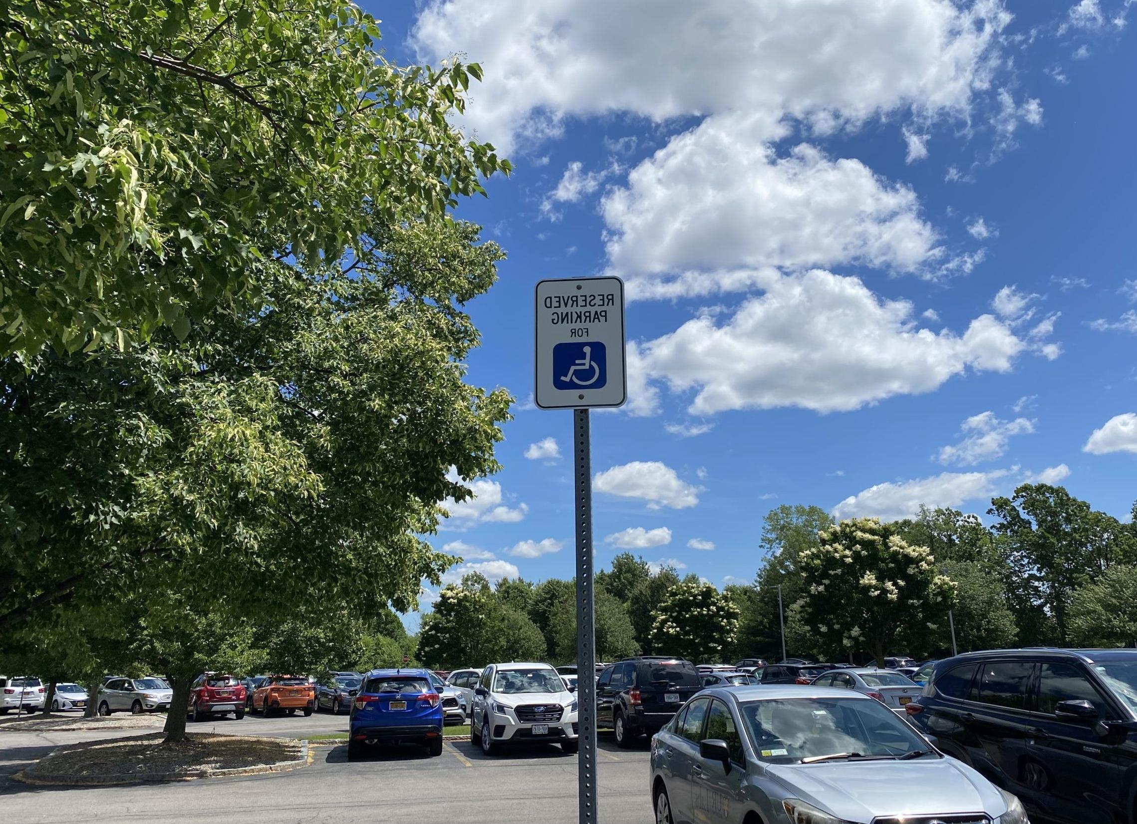 Accessible parking sign in URMC parking lot